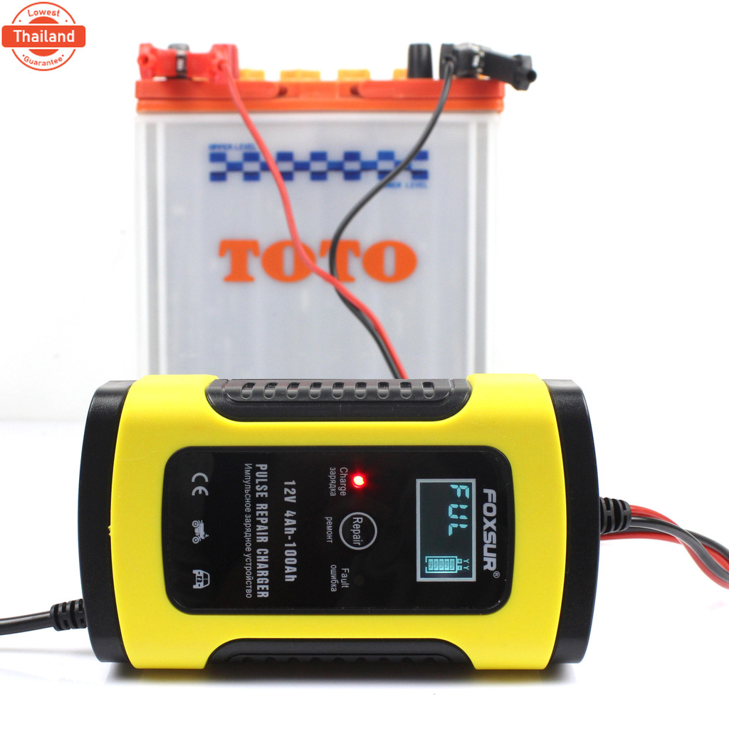 เครื่องชาร์จแตเตอรี่อัจฉริยะ FOXSUR ชาร์จแตเตอรี่ 12V เครื่องซ่อมแตเตอรี่ รถยนต์ รถมอเตอร์ไซค์ แตแห้