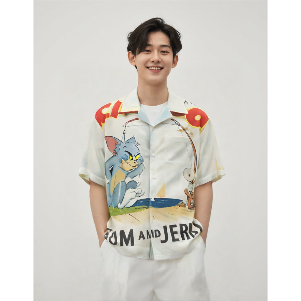 Madday Hawaii Shirt  เสื้อเชิ๊ตแขนสั้นต่อลาย TJ / H87