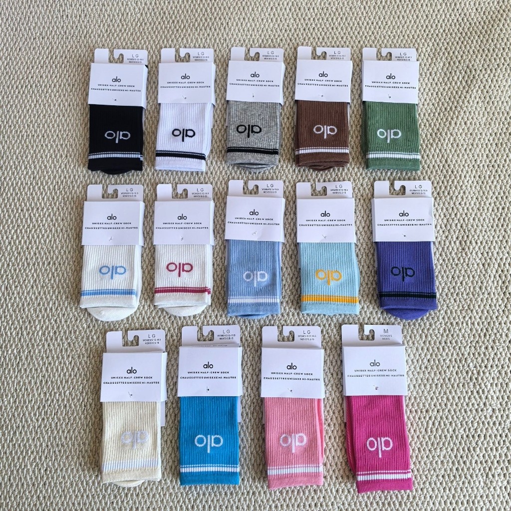 ถุงเท้าโยคะ alo Unisex สำหรับฤดูร้อน ทำจากผ้าฝ้ายน้ำหนักเบาที่สวมใส่สบาย มีเบาะนุ่มและลวดลายคลาสสิก