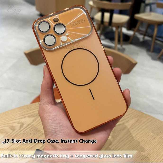 หรูหราแก้วเลนส์หน้าต่างขนาดใหญ่แม่เหล็กกรณีโทรศัพท์สําหรับ ไอโฟน 17 16 15 14 13 มือโปร สูงสุด ป้องกันการลื่นและป้องกันการหล่นฝาครอบห