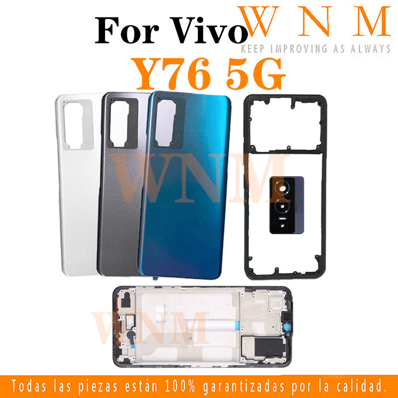 สําหรับ Vivo Y76 5G V2124 LCD กรอบด้านหน้า Bezel ฝาหลังแบตเตอรี่ + กรอบกลาง + ชิ้นส่วนกรอบกล้องด้านหลังกรณีที่อยู่อาศัยศูนย์แชสซีฝาครอบ