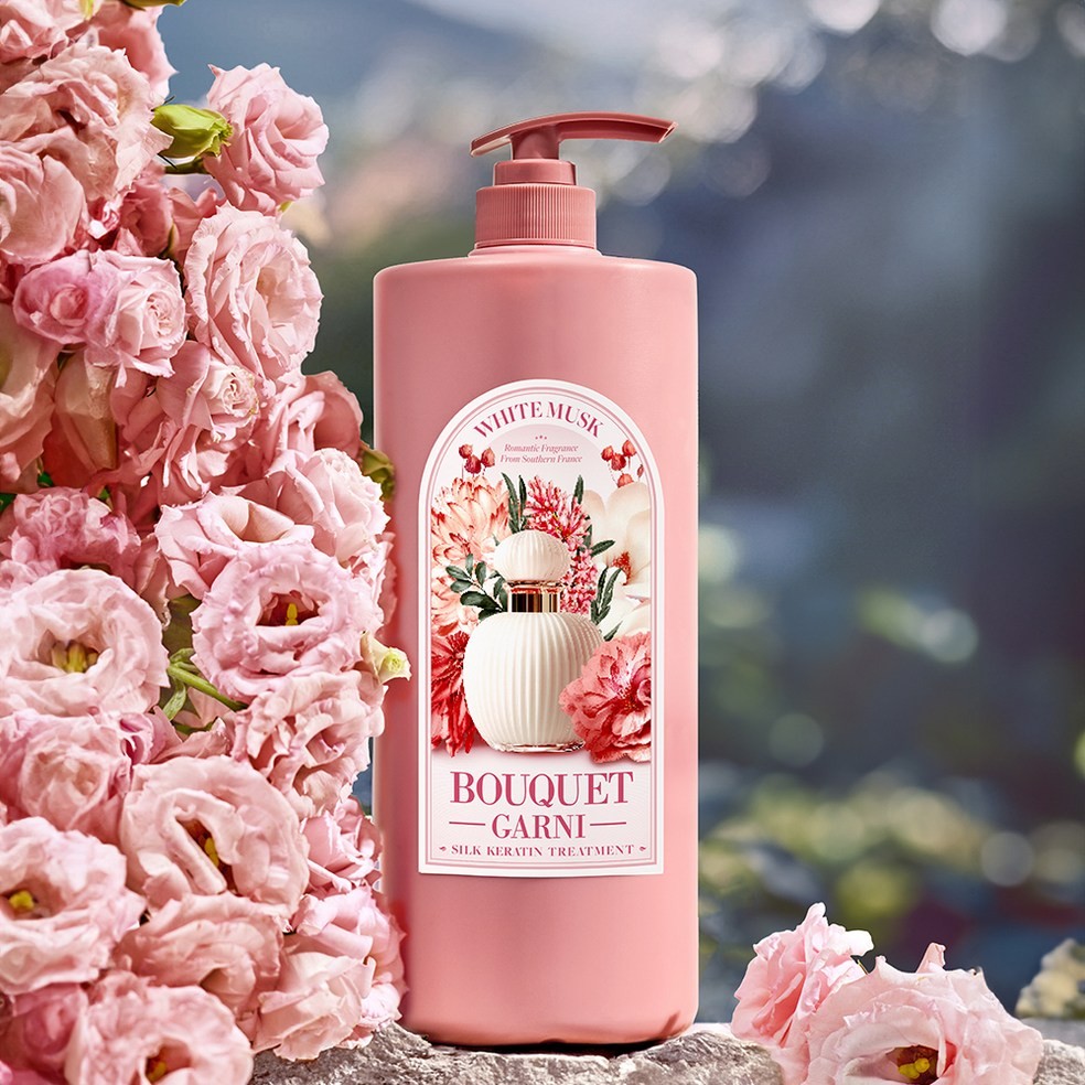 [Bouquet Garni] Silk Keratin Shampoo White Musk 1L, Treatment White Musk 1L