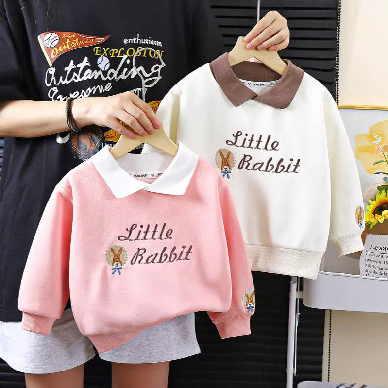 Dolemi Baby Baby เสื้อกันหนาว สีชมพู สีขาว เด็กผู้หญิง โปโล งานปัก แขนยาว คอปก น้องกระต่าย ปักลาย เนึ้อผ้าคอตตอน ใสสบาย