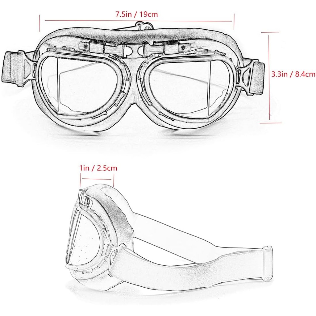 Kucehiup Vintage Aviator Goggles สำหรับมอเตอร์ไซค์
