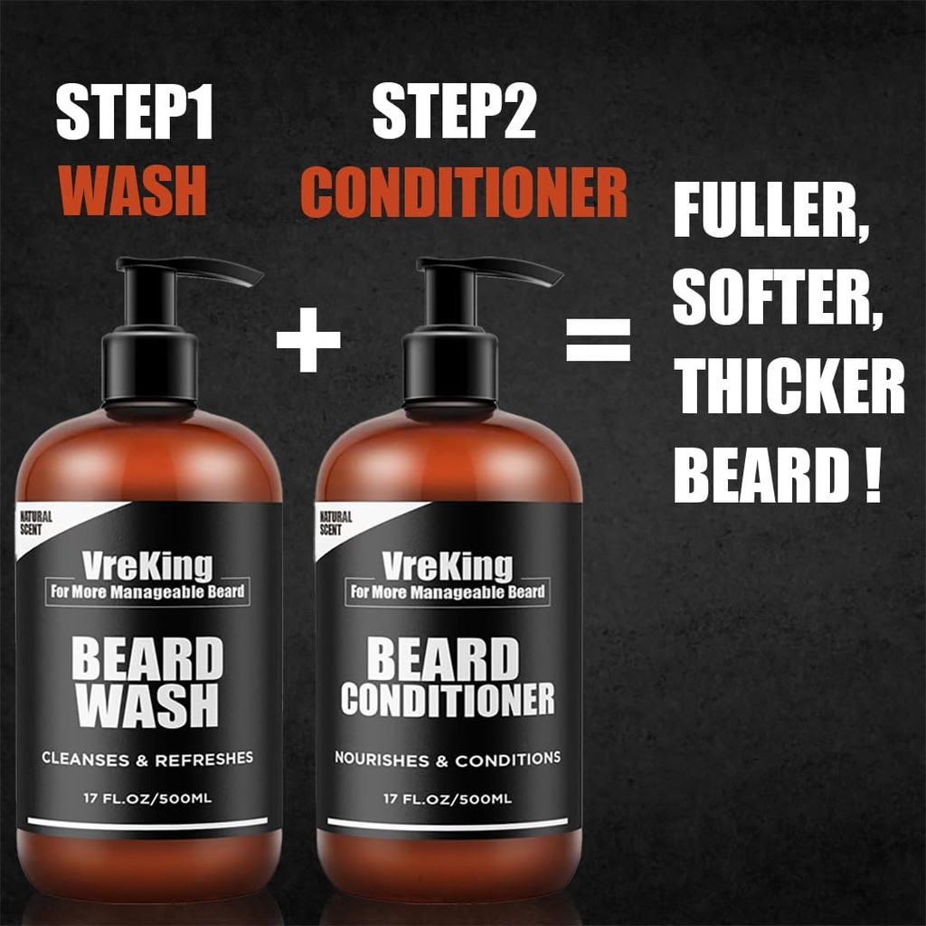 Mens Beard Wash และ Beard Conditioner Bundle Set สําหรับผู้ชาย, Face And Beard แชมพูและครีมนวดผมสําห