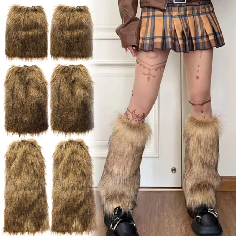 รองเท้าขนสัตว์จำลองสไตล์Vintage Camel เหมาะสำหรับอากาศหนาว ออกแบบตามแนวคิด Y2K Punk