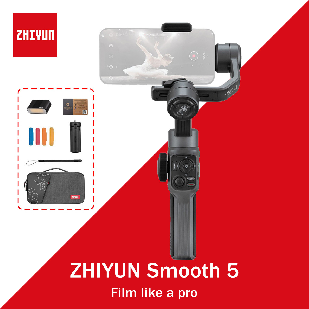 [คลังสินค้าพร้อม] ZHIYUN Smooth 5 3 แกนโฟกัสดึงและซูมโทรศัพท์มือถือกิมบอลโคลงสําหรับสมาร์ทโฟน