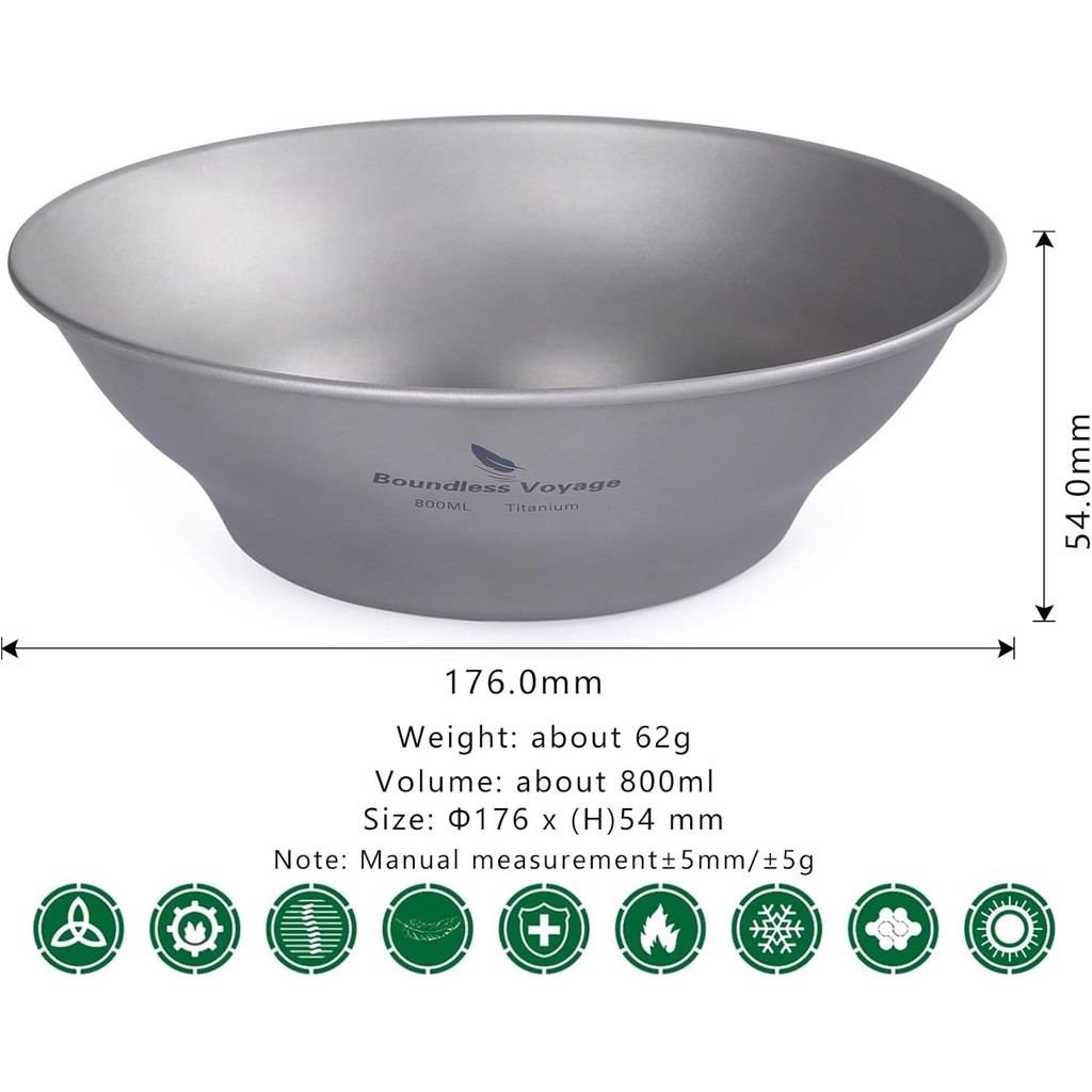 ชาม Titanium Ultralight 800ml สำหรับ Salad, Outdoor และ Fitness มีกระเป๋าพกพา