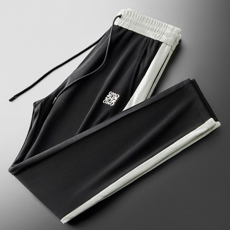 LOEWE7022 กางเกงลําลองแบบบางสําหรับผู้ชายสีตัดกันเย็บปักถักร้อยทรงเข้ารูป