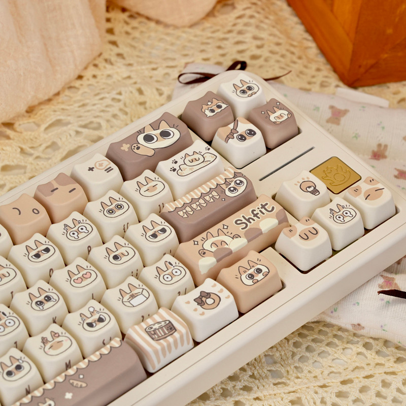 Azuki Cat Keycap 130 คีย์ Cat Head PBT Keycaps MAO Profile 5-Side Dye Sublimation สําหรับคีย์บอร์ดแบ