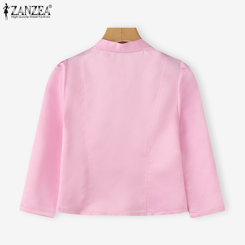 ZANZEA เสื้อซาตินสไตล์เกาหลี noble elegant สำหรับผู้หญิง ดีไซน์วิถีเกาหลี แขน 3/4 กับปุ่ม — صورة 8