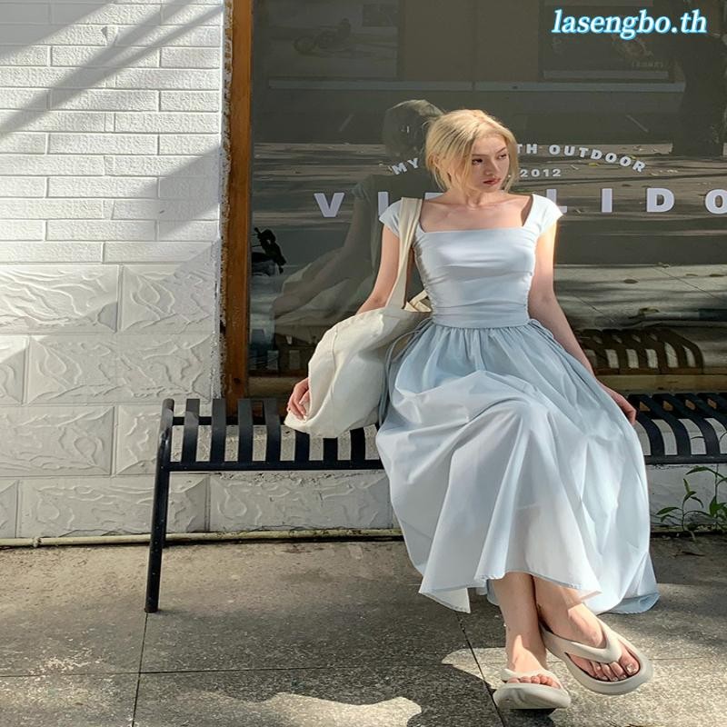 Xiao Lienni ชุดเดรสยาว ผ้าถัก เอวสูง คอสี่เหลี่ยม สไตล์มินิมอล สําหรับสตรี MGR5