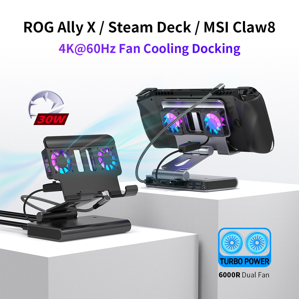 R ROGAllyX Cooling Base SteamDeck Docking Station หน้าจอการฉายภาพ 4K Nintendo Switch หน้าจอขยายโปรเจ