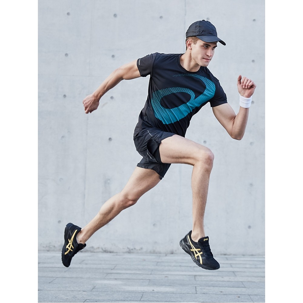 ASICS ASICS รองเท้าผู้ชายกันกระแทกรองเท้าวิ่ง GEL-CONTEND 4 รองเท้าผ้าใบสีดําทอง T8D4Q-013