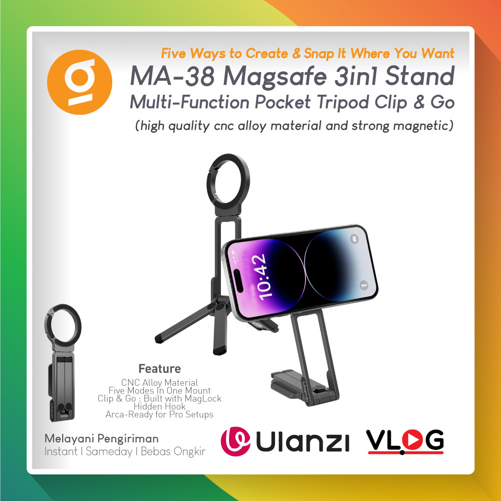 ULANZI MA38 ที่วางโทรศัพท์แม่เหล็ก 5 โหมด (อัตโนมัติ มือถือ ขาตั้งกล้อง Snap & Standing) ที่วางสมาร์