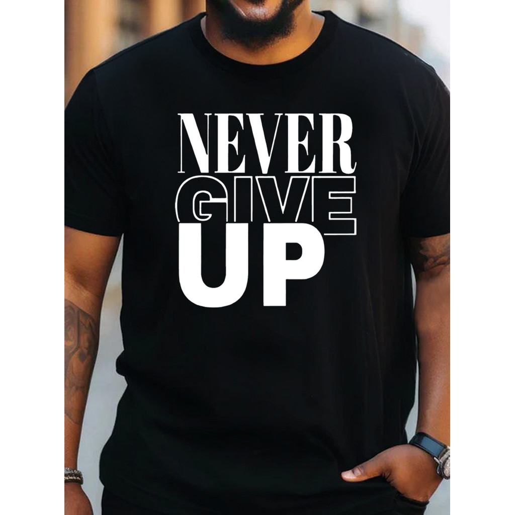 COD 1 ชิ้น Cotton NEVER GIVE UP Creative Alphabet Print Plus Size OBY0