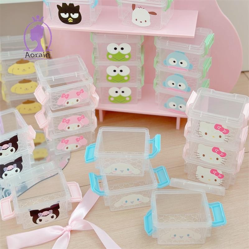 # ANTH # Sanrio Hello Kitty กล่องเก็บของสามชั้นกล่องเครื่องประดับโปร่งใสคู่มือกล่องเก็บเทป Mini Desktop Organizer .