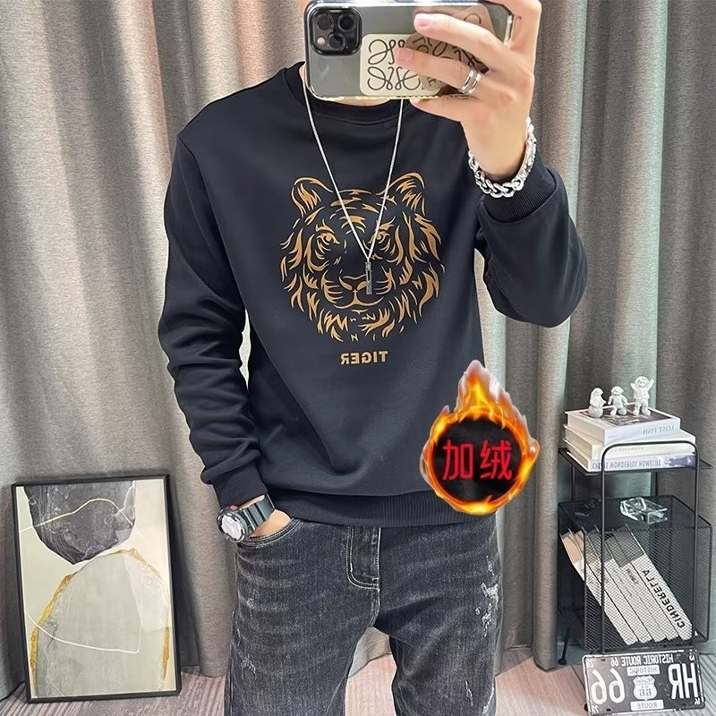 พิมพ์ 23 Plus Velvet * ฤดูใบไม้ร่วงฤดูหนาว * เสื้อกันหนาวแขนยาวสไตล์ใหม่รอบคอ NEWnew ผู้ชาย All-Matc