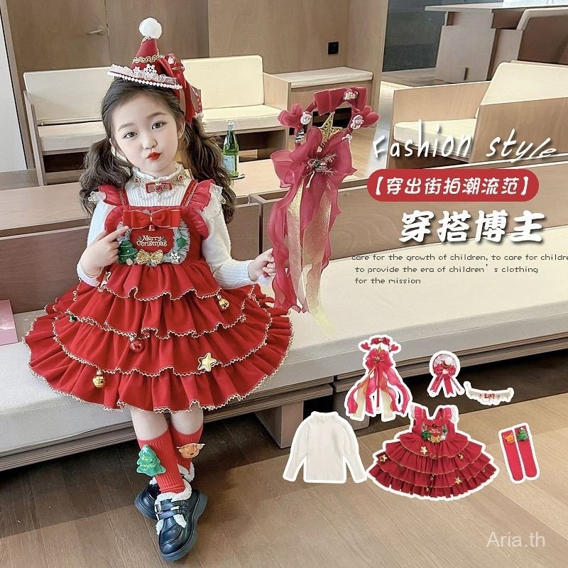 ชุดเจ้าหญิงเด็กผู้หญิง แบบโลลิต้า ทำจากกำมะหยี่หนา เหมาะสำหรับวันคริสต์มาสและฤดูหนาว