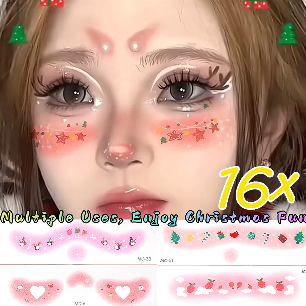 สติกเกอร์กันน้ําซานตาคลอสเกล็ดหิมะ สำหรับแต่งหน้า ธีมคริสต์มาสน่ารัก