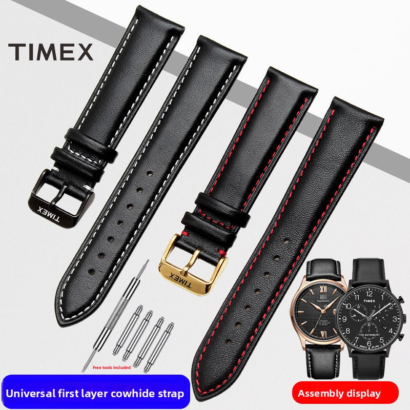 TIMEX สายนาฬิกาหนังแท้สําหรับผู้ชายและผู้หญิง, หนังวัวชั้นนุ่ม T49905 T46681 Cowhide 20MM สายนาฬิกา