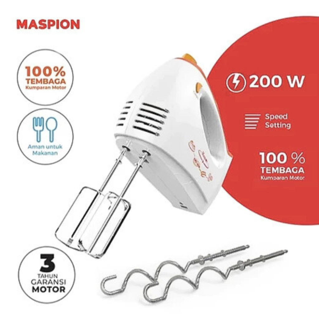 Maspion Hand Mixer MT 1193 - Tubro Speed Dough Mixer -DM