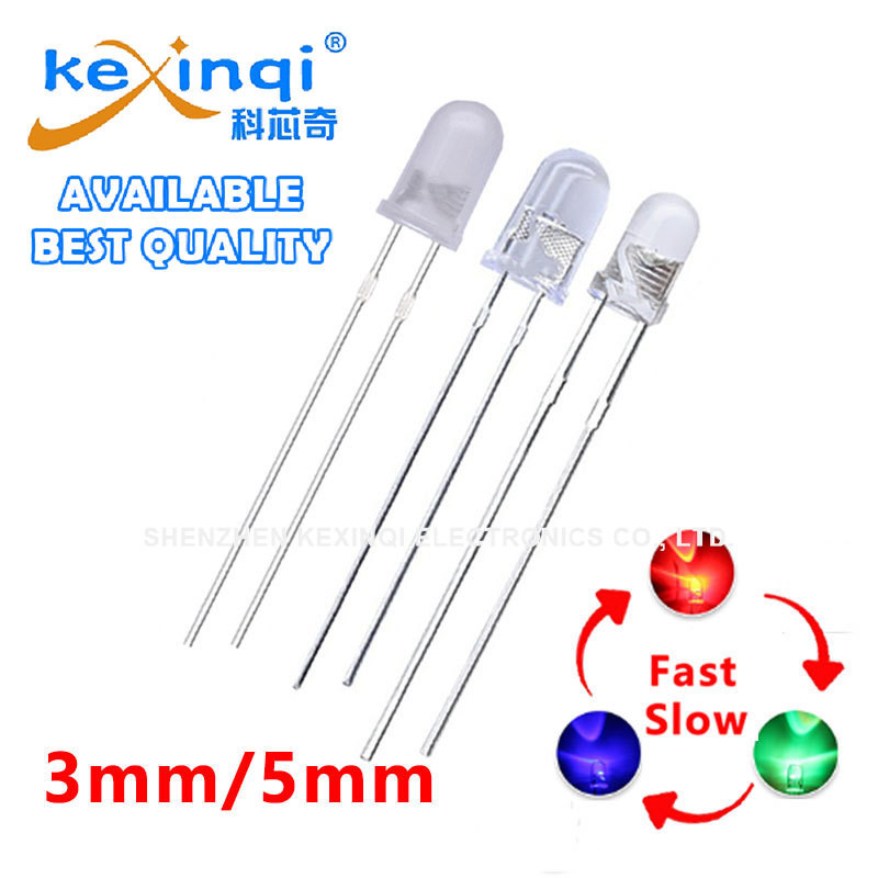 (20 ชิ้น) 3 มม.5 มม.Multicolor ช้า/อย่างรวดเร็วกระพริบ LED F3 F5 7 สี Blinking Light Emitting Diodes Clear Fog
