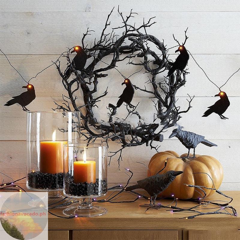 FHPH Stained Glass Cat ฮาโลวีน Night Garland เทศกาลเลียนแบบ Withered Vine Tree Garland Black Popcorn