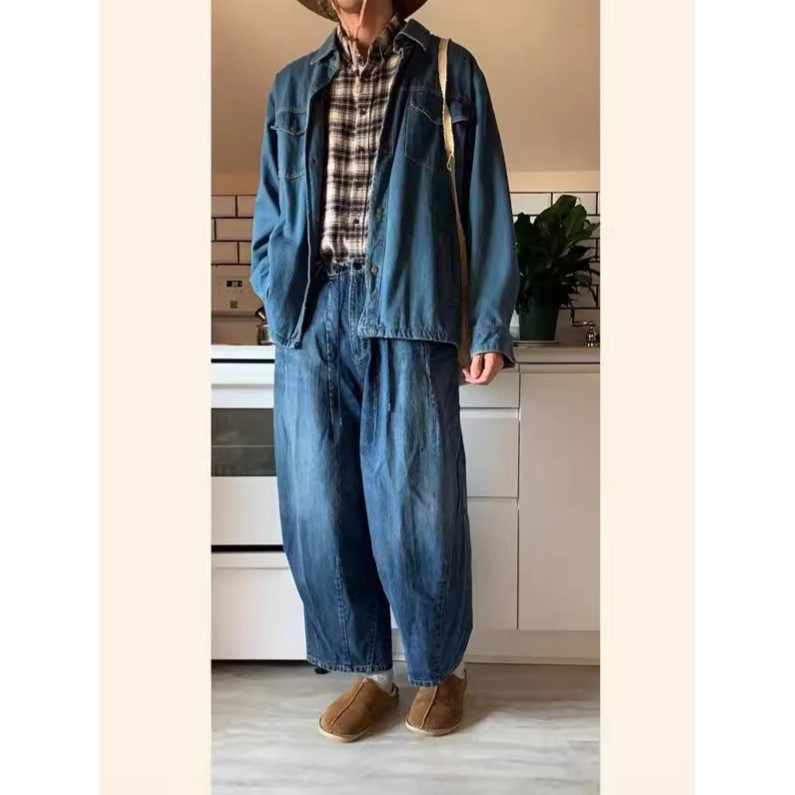 I8G5 NEEDLES HD PANT JEAN DENIM Japanese Style Loose Wide-Leg Pants Washed Denim Jeans for Men24aw