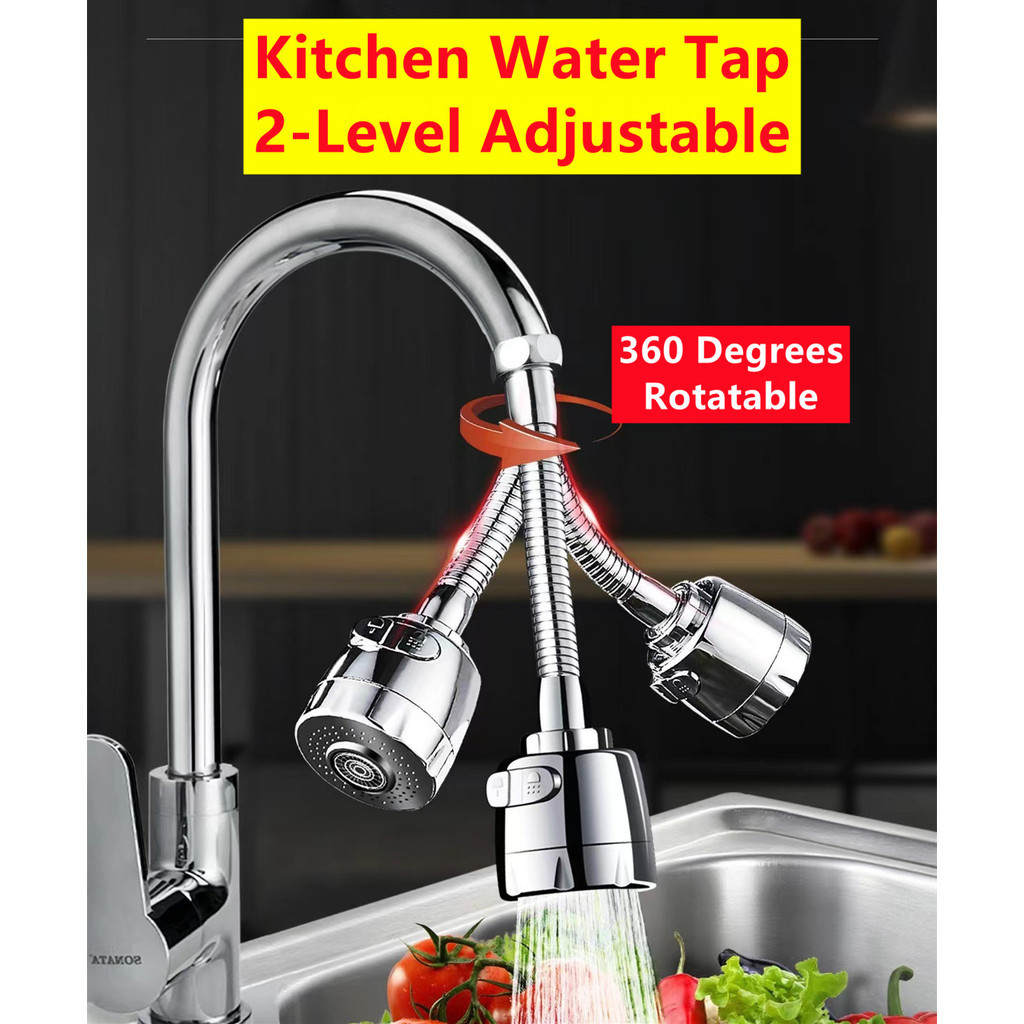 สแตนเลสหมุนได้ 360 องศาก๊อกน้ําปรับได้ 2 ระดับ Kepala Paip Air Dapur Cuci