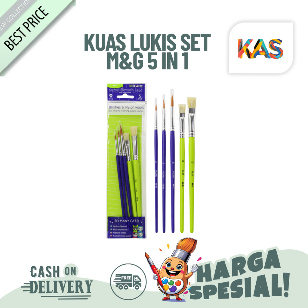 M&G Paint Brush Set 5 in 1 ประกอบด้วย Bristies Flat & Round & Nylon ABH978C9