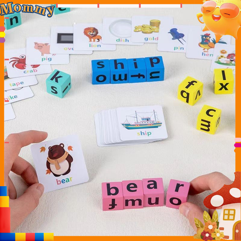 ตัวอักษรสะกดบล็อกแฟลชการ์ดเกม BLOK huruf Montessori, การสะกดคำเกมตัวอักษรปริศนาต้นการศึกษาปริศนา, คำภาษาอังกฤษต้นการศึกษาของเล่นสำหรับเด็ก, ตัวอักษรบล็อก