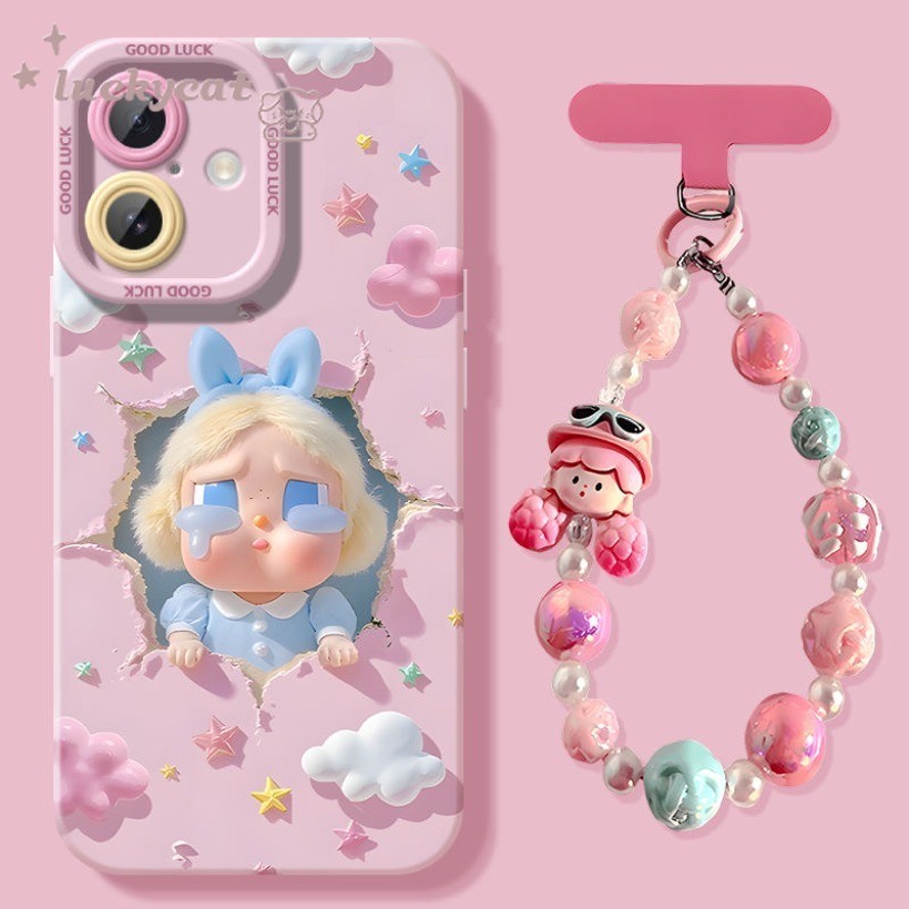 ใช้งานร่วมกับ Wth iPhone 17 16 15 14 13 12 11 Pro Max X Xr Xs Max 7 8 Plus SE2020 เคสโทรศัพท์ Ins สาวสีชมพูน่ารัก + Lanyard ฝาหลังแบบนุ่ม