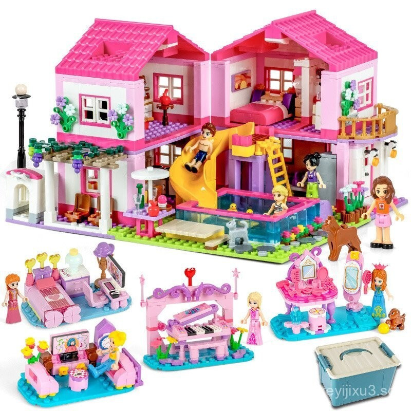 ใช้งานร่วมกับ LEGO House Building Villa Girls Series วันเด็กประกอบอาคารบล็อกของเล่นเพื่อการศึกษาของข