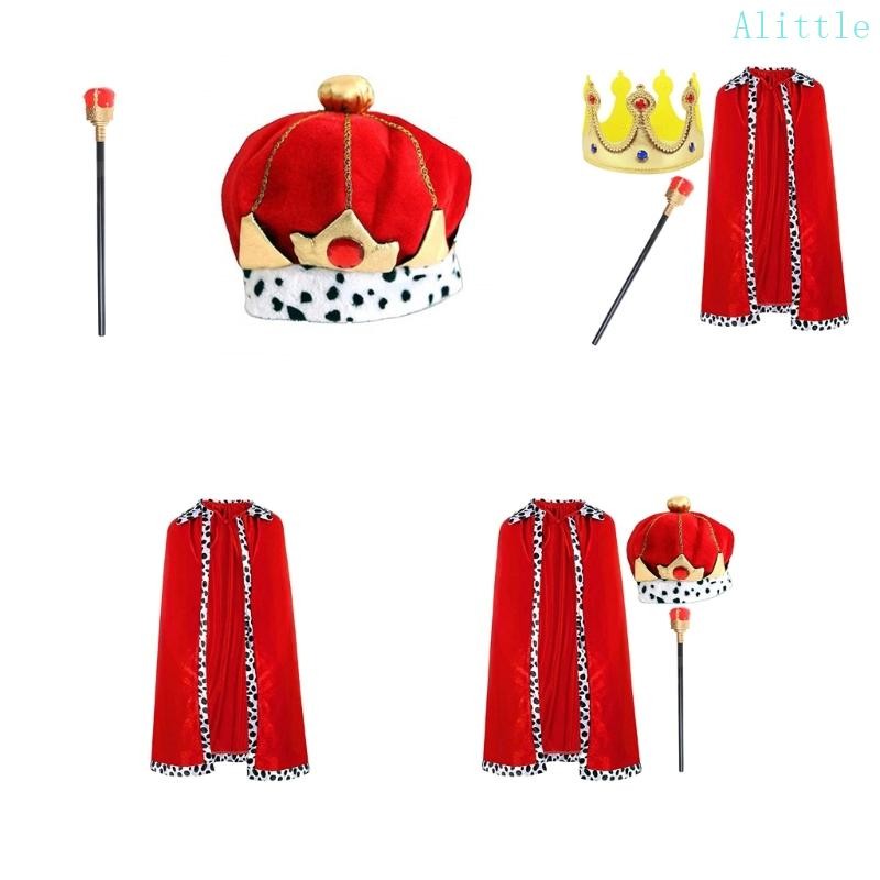 Alia Kids Halloween King Cloak Crown Costume Set King Robe Cloak Cape and King Crowns