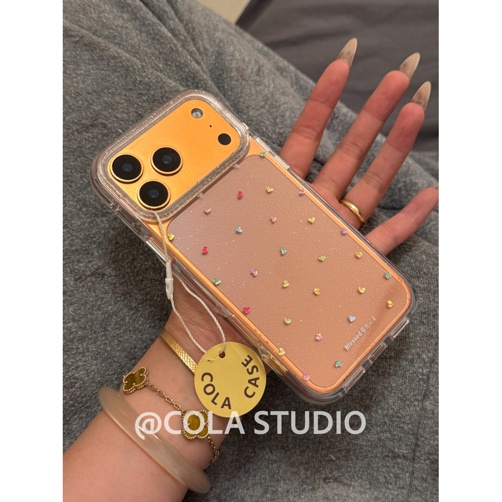 Caseon Arc Edge Double-Layerโปร่งใสGlitter Gilt Heartเหมาะสําหรับ17เคสโทรศัพท์iPhone16Promax15 iPhone14 promax