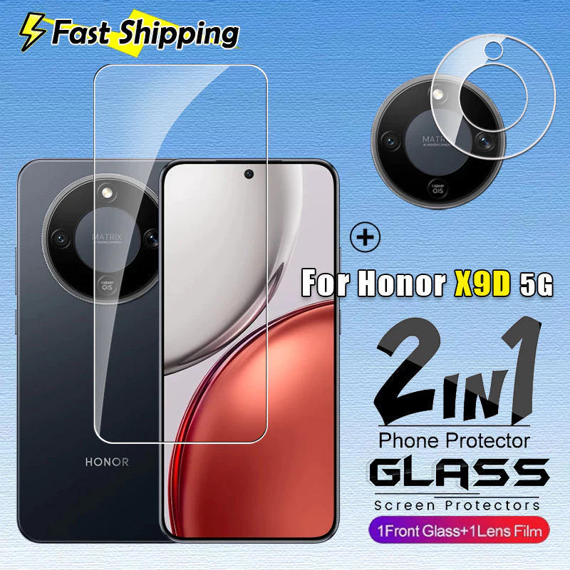 Honor X9D 2in1 สําหรับลายนิ้วมือปลดล็อคกระจกนิรภัยสําหรับ Honor X9D HonorX9D X9 D 5G 2025 3D Protector เต็มหน้าจอฝาครอบ HD หน้าจอเลนส์ป้องกันฟิล์ม