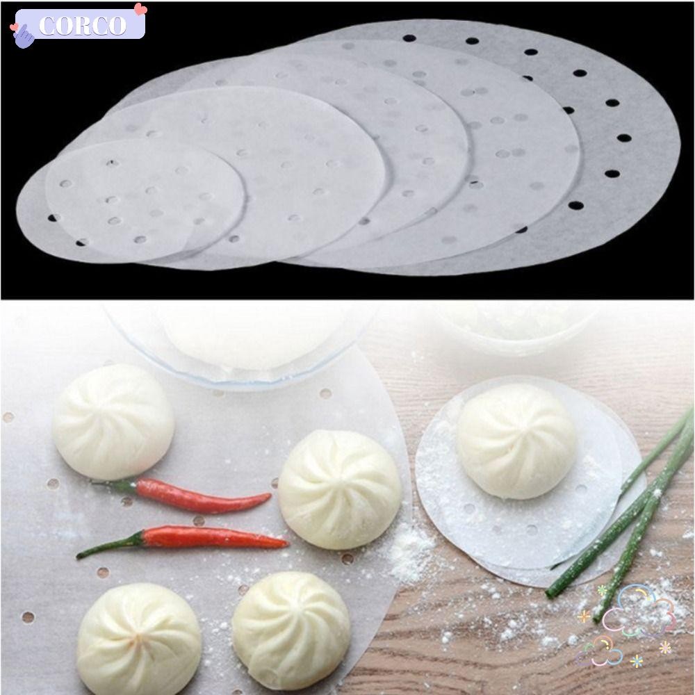 CORCO 100 ชิ้น Buns ขนมอบกระดาษไม่ติด, 4/5/6/7/8in รอบกระดาษ Steamer, ทิ้ง Buns Pad กระดาษครัวทําอาห