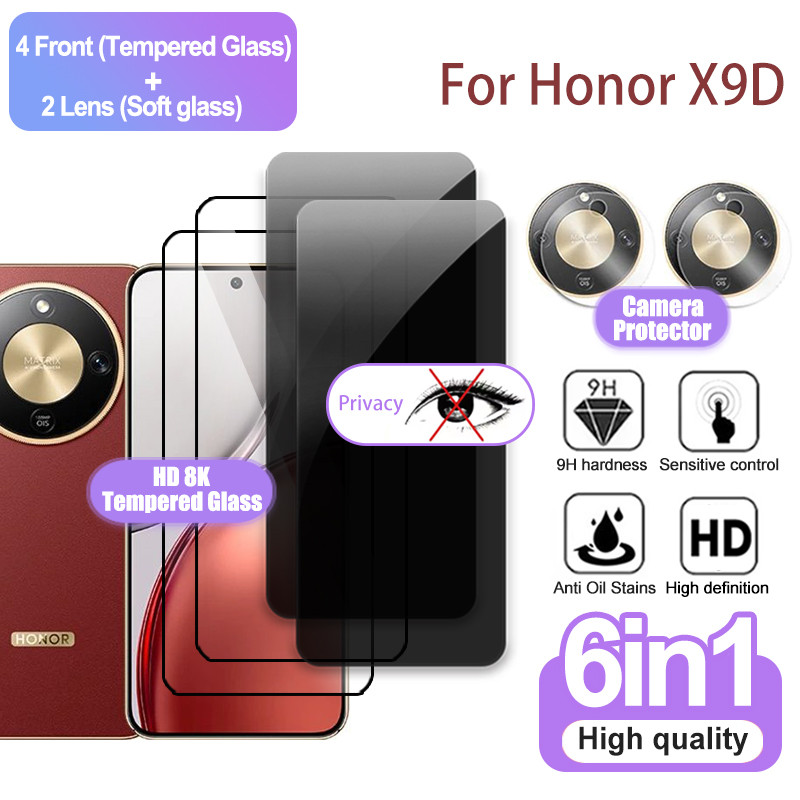6 IN 1 ฟิล์ม Honor X9D ความเป็นส่วนตัวและฟิล์มกระจกใสสําหรับ Honor X9D X8C X8B X8A X7A X7C X7B X7D X