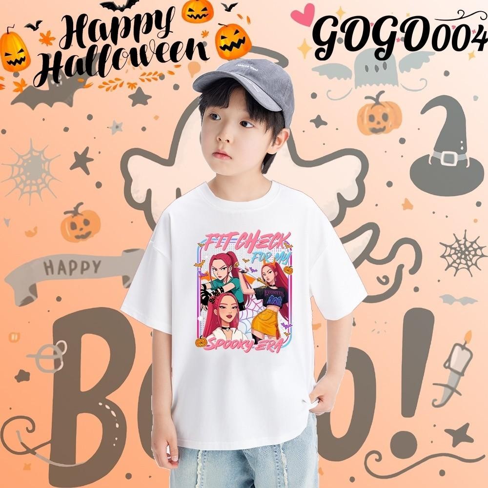 สยองขวัญฮาโลวีน & Kpop Demon Hunters เด็กเสื้อยืดผ้าฝ้ายพิมพ์ Baju Happy ฮาโลวีนแขนสั้น 019 o93O