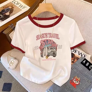 ผู้หญิงคอกลมแขนสั้นเสื้อยืดมีให้เลือกหลากหลายขนาดพิมพ์ลายสาวฮอตสุดชิคเสื้อยืดแขนสั้นเสื้อลายเชอรี่เสื้อครอปกําลังฮิต สาว