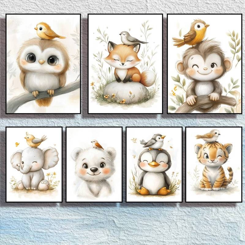 ภาพวาดสัตว์บนผ้าใบ ดีไซน์ป่าธรรมชาติ สำหรับการตกแต่งผนังบ้าน