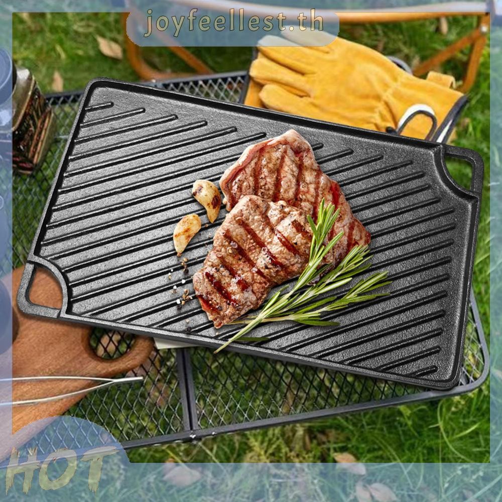 16.5X9.5 นิ้วแผ่นย่างเหล็กหล่อ Reversible Griddle Pan สําหรับ Camping Roasting [joyfeellest.th]