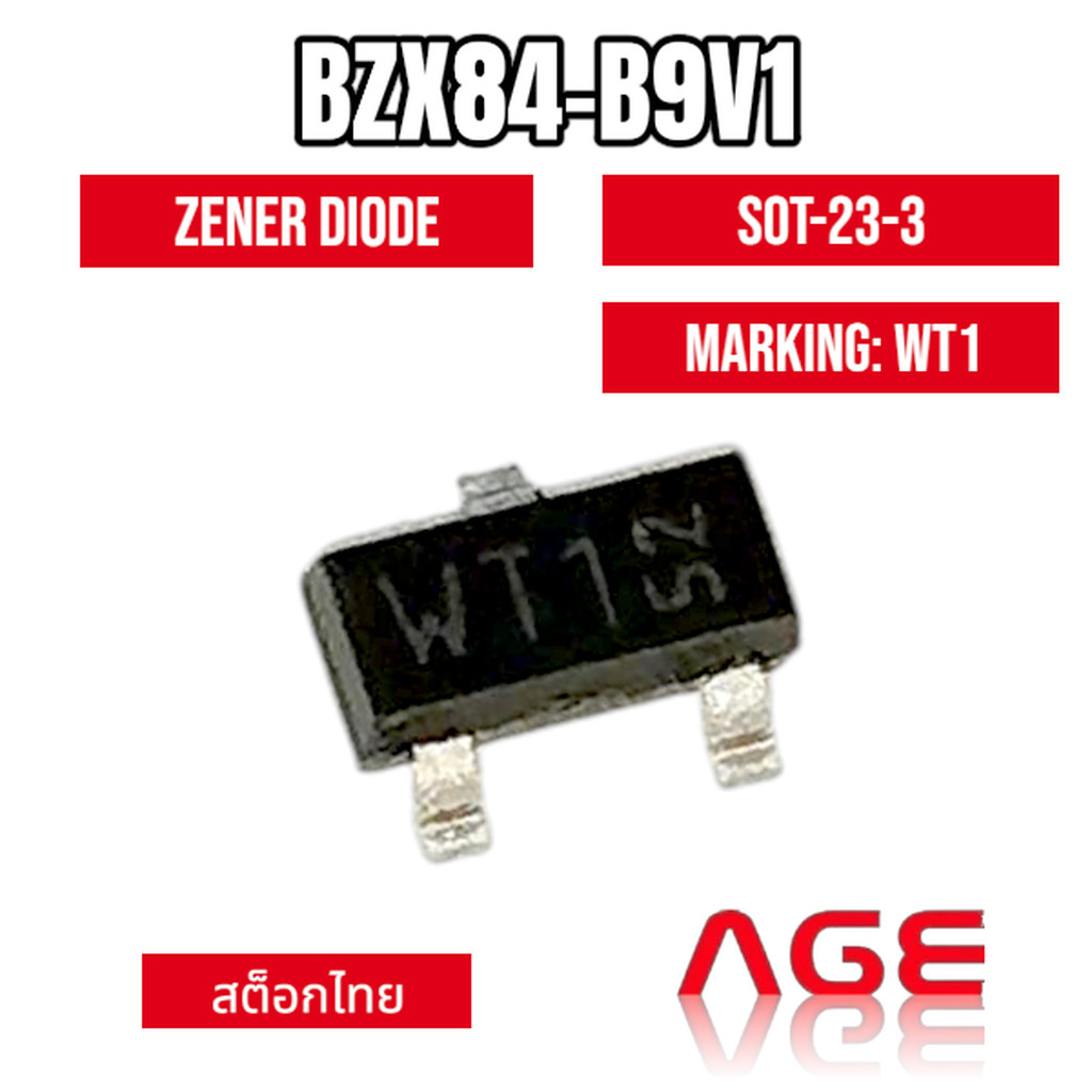 BZX84-B9V1,Zener Diode 9.1 V 250 mW 2% Surface Mount SOT-23-3, Marking: WT1