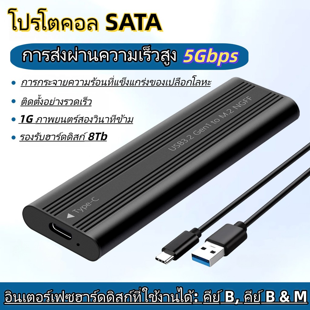 5/10Gbps รองรับ NVMe / SATA SSD ทำงานร่วมกับ M Key + B Key พร้อมสายเคเบิล Type A + C สองโปรโตคอลโซลิ