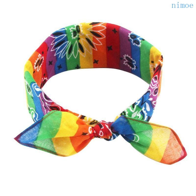 Nio Women Cotton Hip Hop Bandana Rainbow Striped Paisley Hair Band Square Scarf