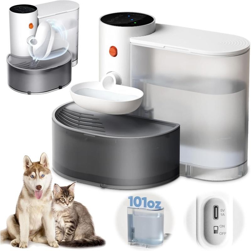Cat Water Fountain, Gift for Pet, 3L Large Capacity Wireless Smart Pet Water Fountain, Automatic Wat