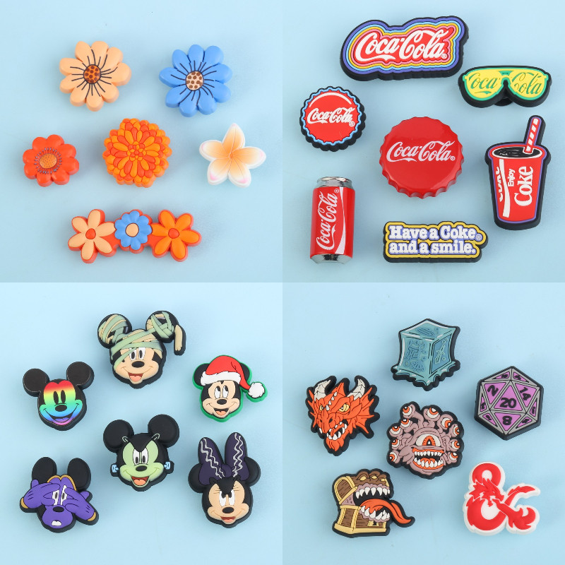Miss Zoe Jibbitz Disney Mickey และรองเท้าคลิปหัวแบบการ์ตูนดอกไม้, Coca-Cola และไดโนเสาร์ อุปกรณ์เสริ
