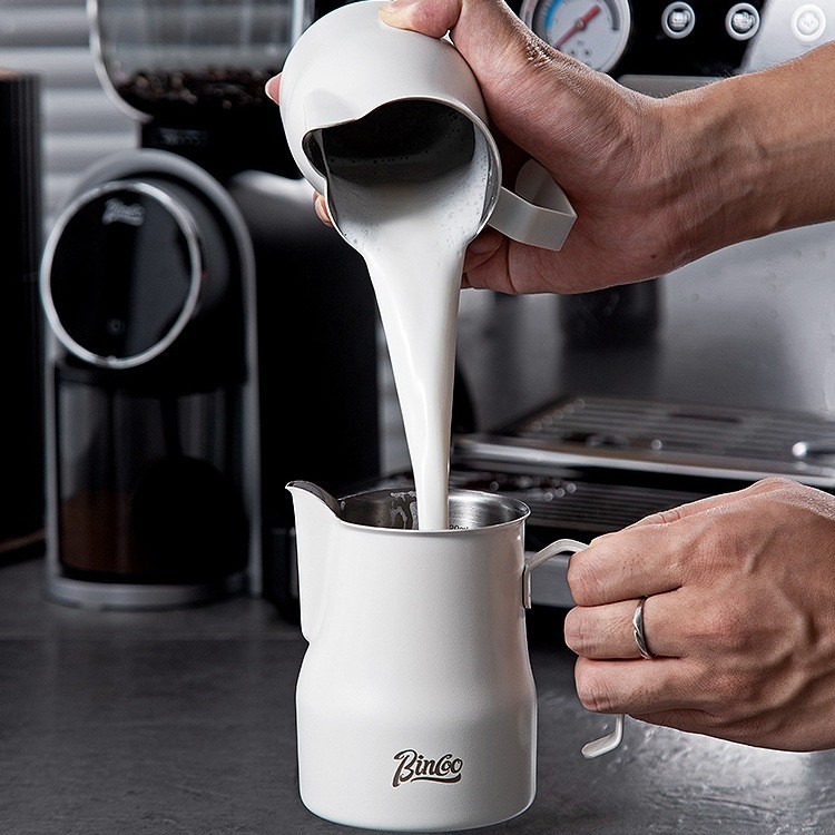 Bincoo อิตาเลี่ยนกาแฟนม 304 สแตนเลส Professional Big Belly ถ้วยนม 450ml Garland ถังนม Frother ถ้วย Z
