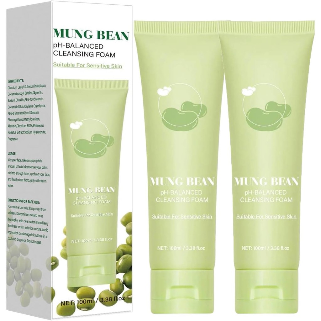 Schiuma detergente con pH in fagioli mungo (160 ml) – senza profumo, non comedogenico, testato, dete